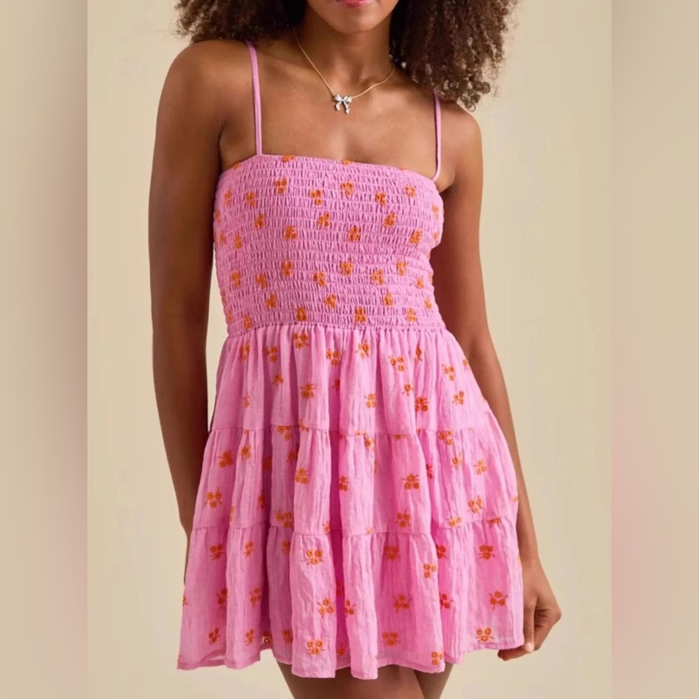 Altar’d State Floral Eyelet Smocked Tiered Mini Cami Dress